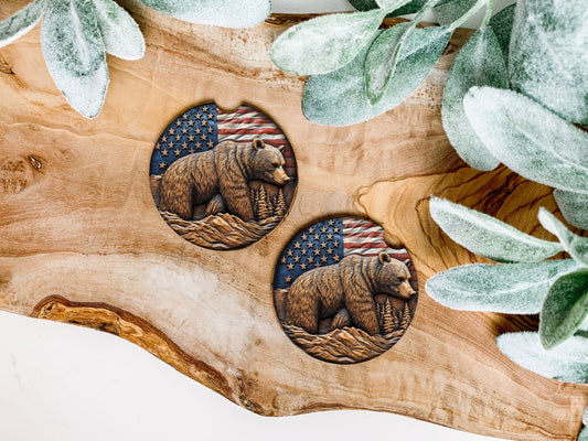 Wood Carved Bear Car Coasters