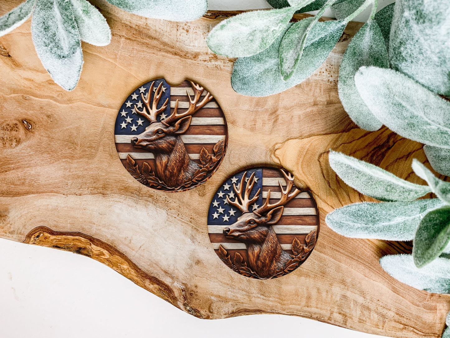 Wood Carved Deer Car Coasters