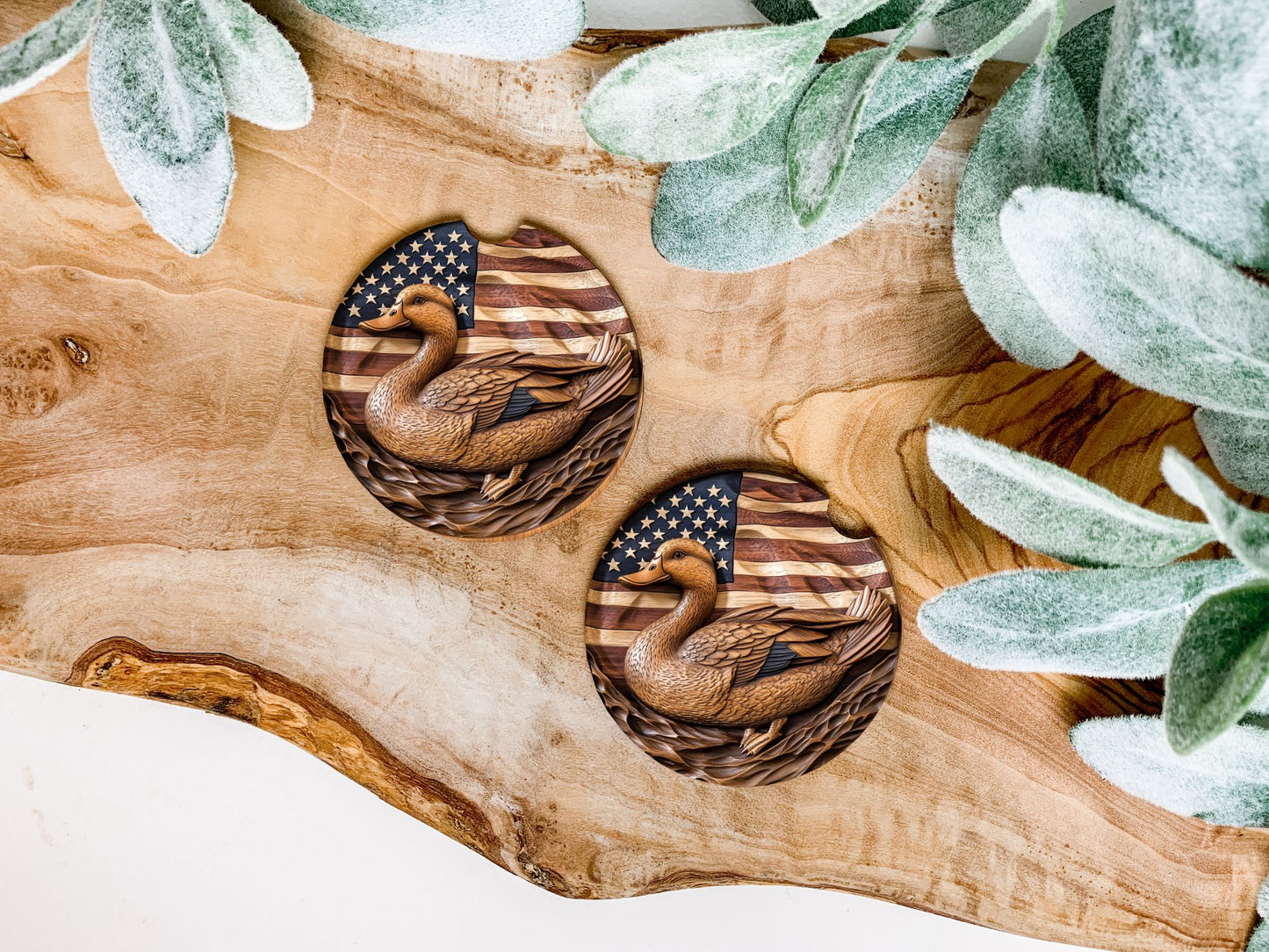 Wood Carved Duck Car Coasters