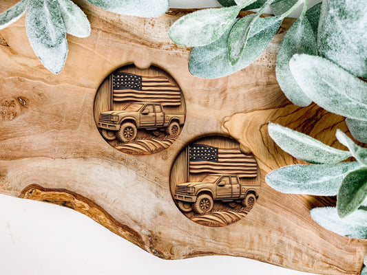 Wood Carved Truck Car Coasters
