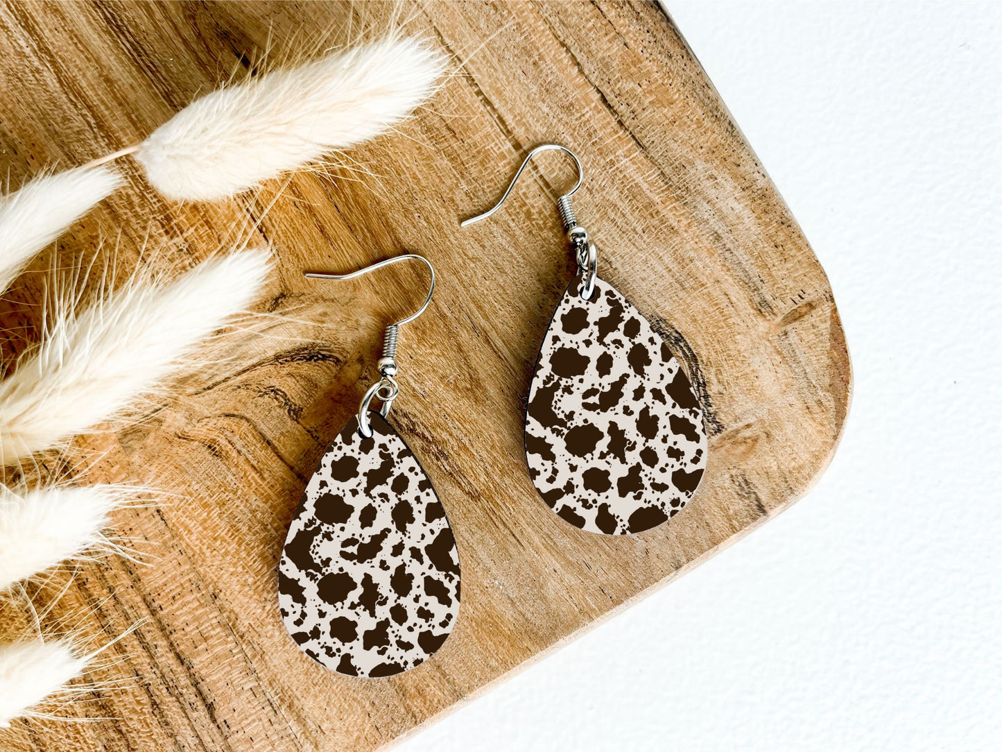 Black/White Cowprint Teardrop Earrings