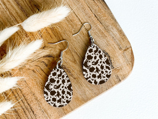 Black/White Cowprint Teardrop Earrings