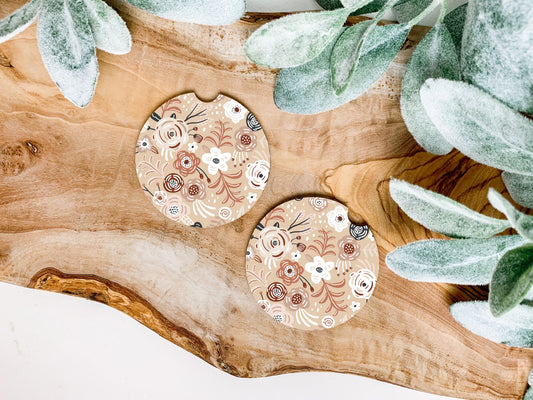 Boho Tan Flower Car Coasters