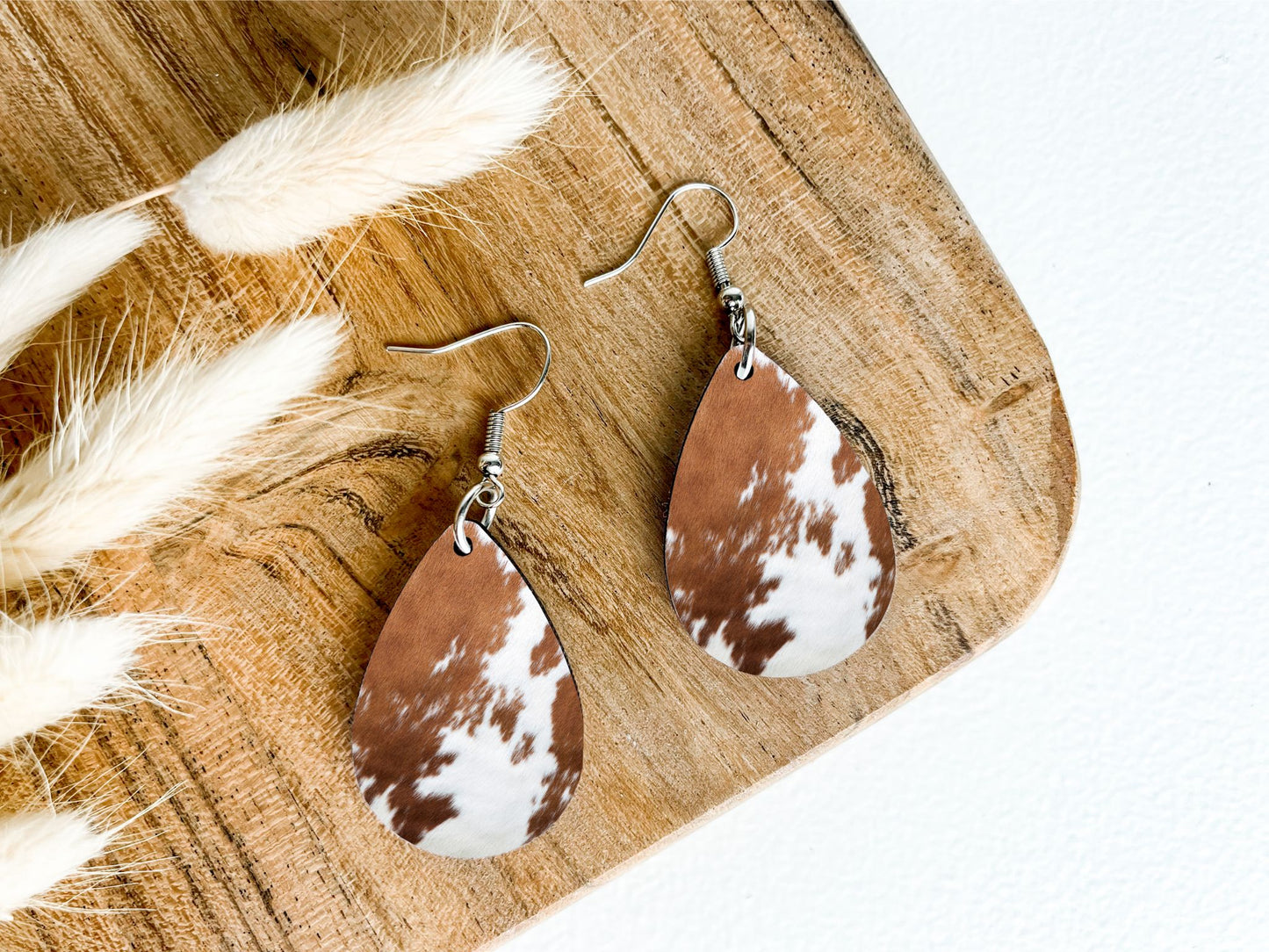 Brown Cowprint Teardrop Earrings