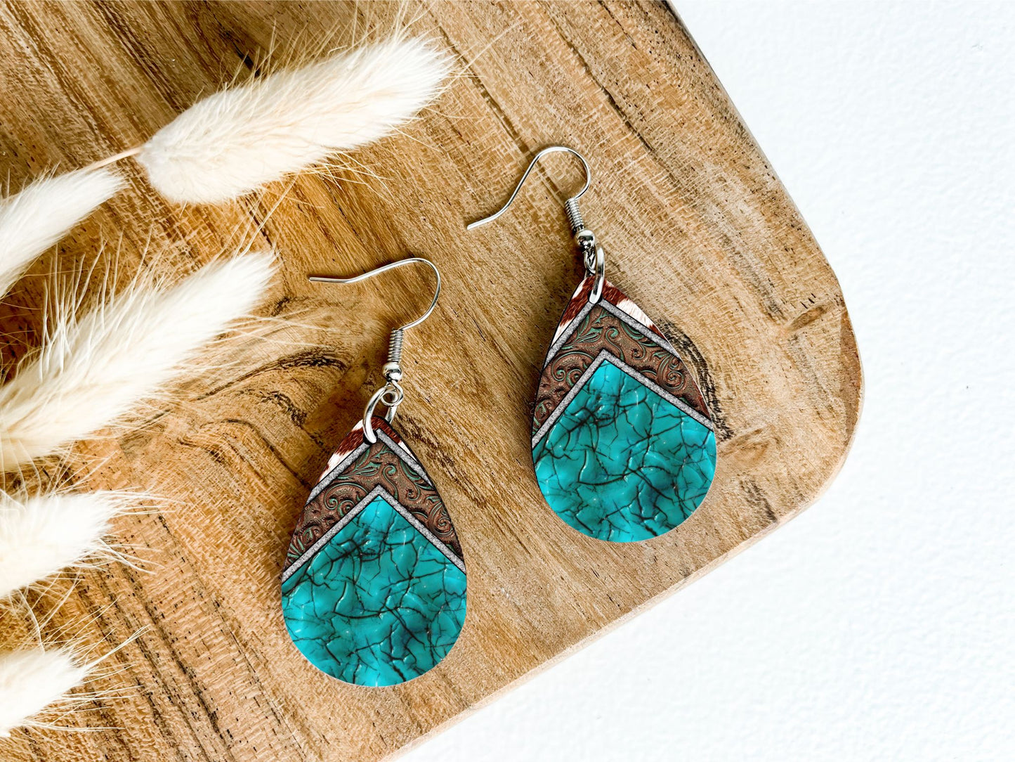 Cracked Turquoise Teardrop Earrings