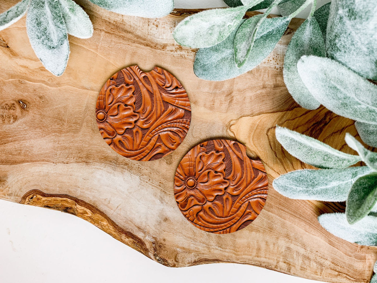 Faux Tooled Leather Car Coasters