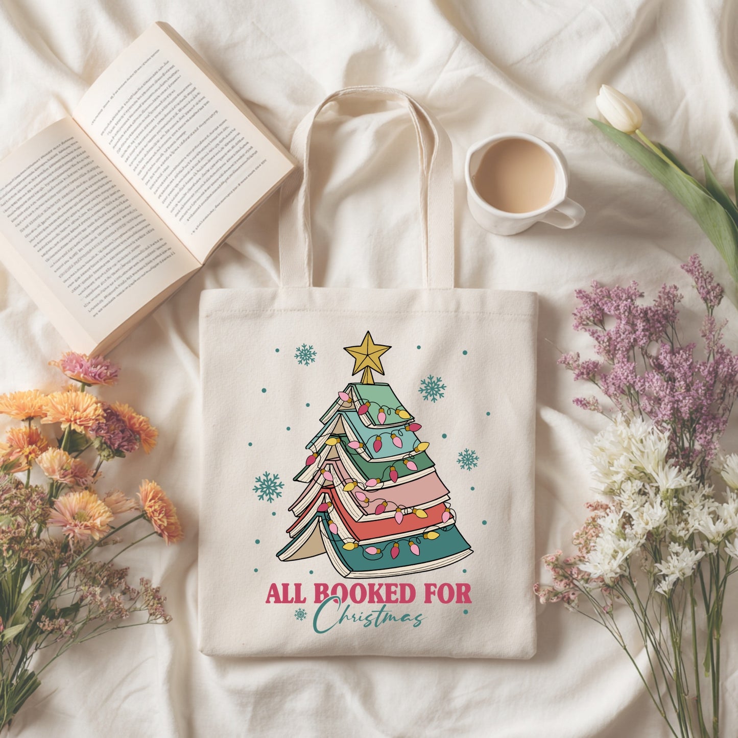 All Booked For Christmas Book Tree Tote Bag