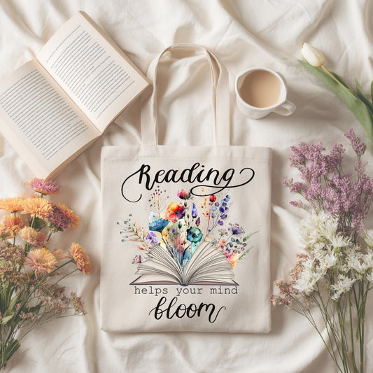 Reading Helps Your Mind Bloom Tote Bag