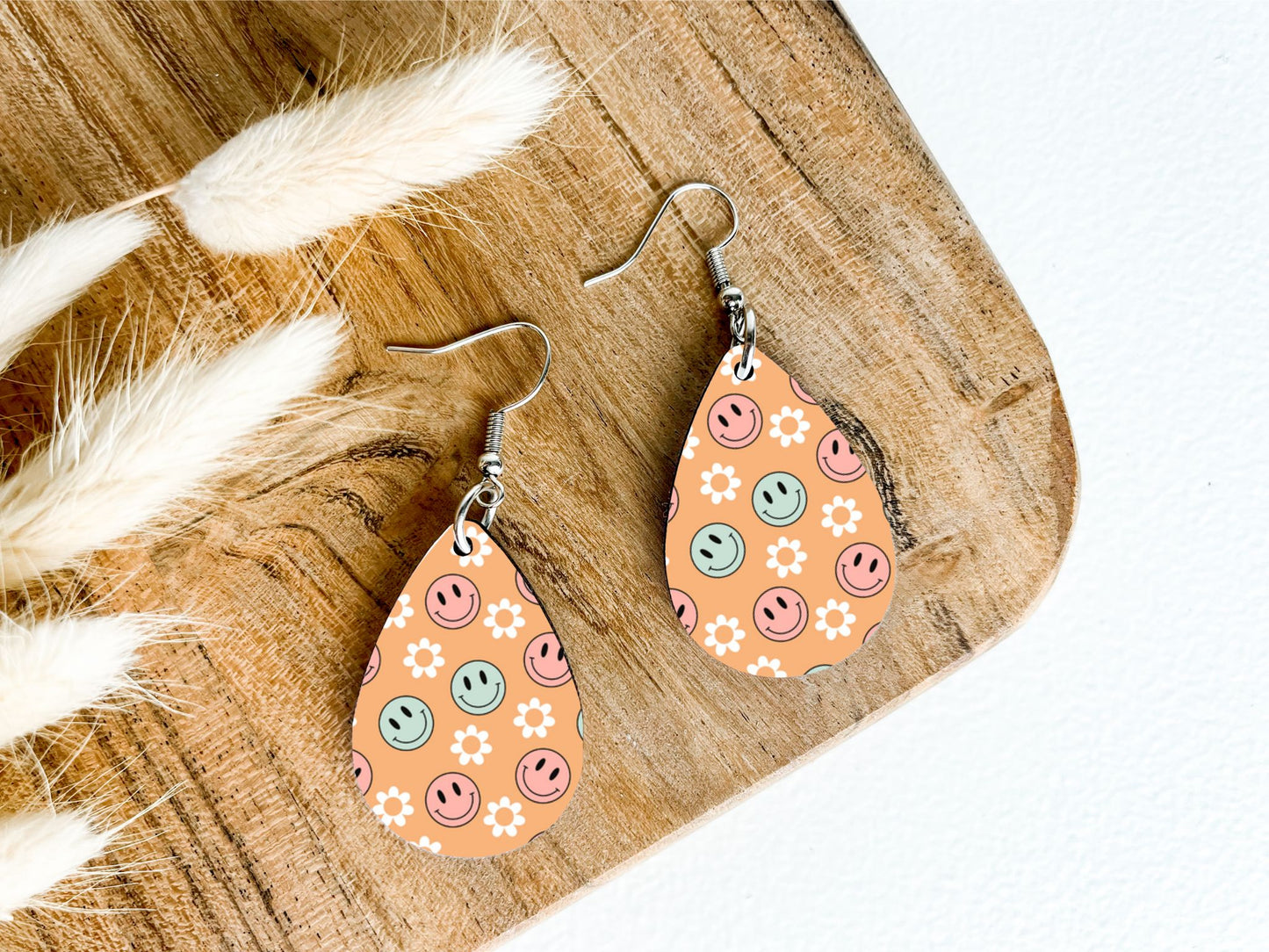 Orange Smiley Teardrop Earrings