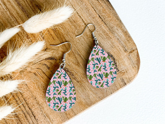 Pink Cactus Teardrop Earrings