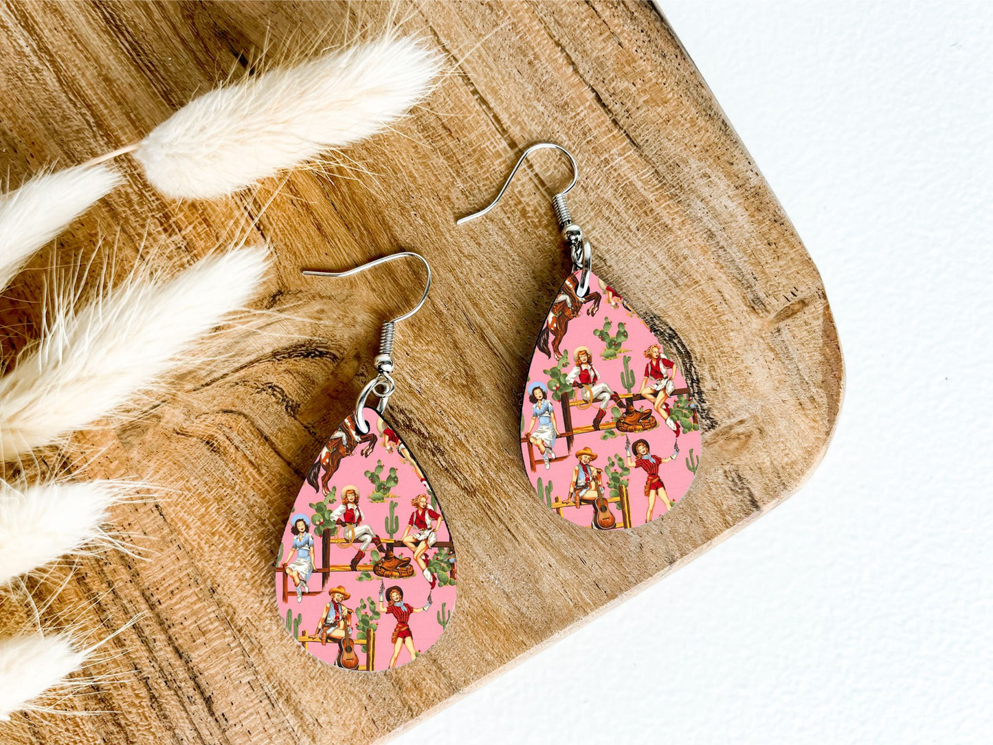 Pink Cowgirl Teardrop Earrings