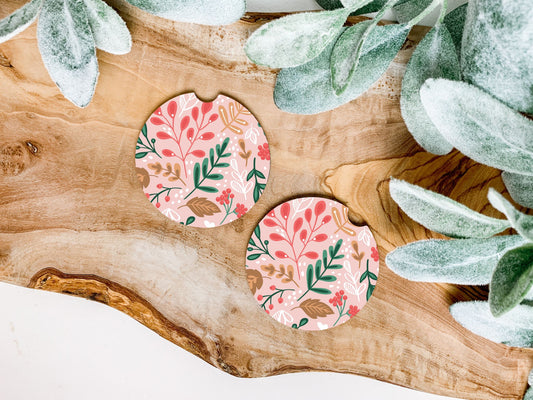 Pink Floral Car Coasters