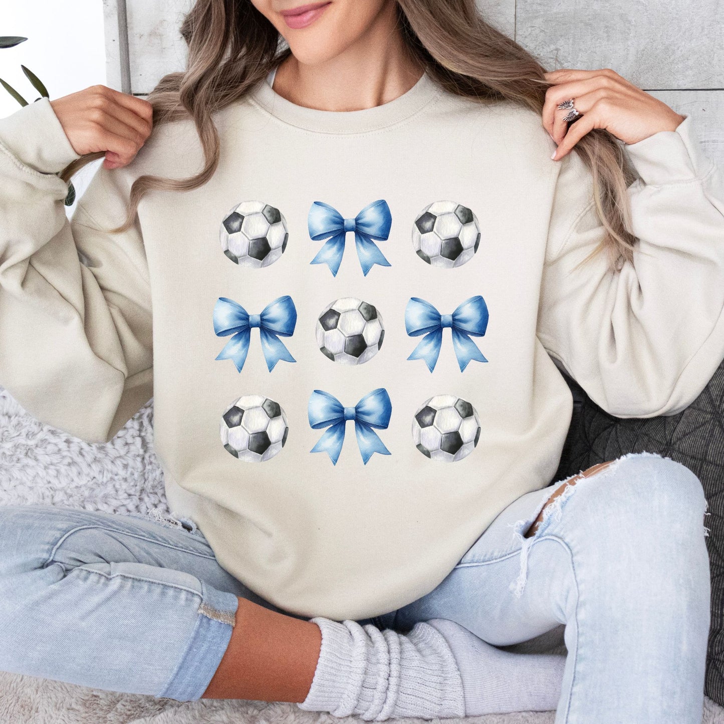 Soccer Blue Bow Coquette