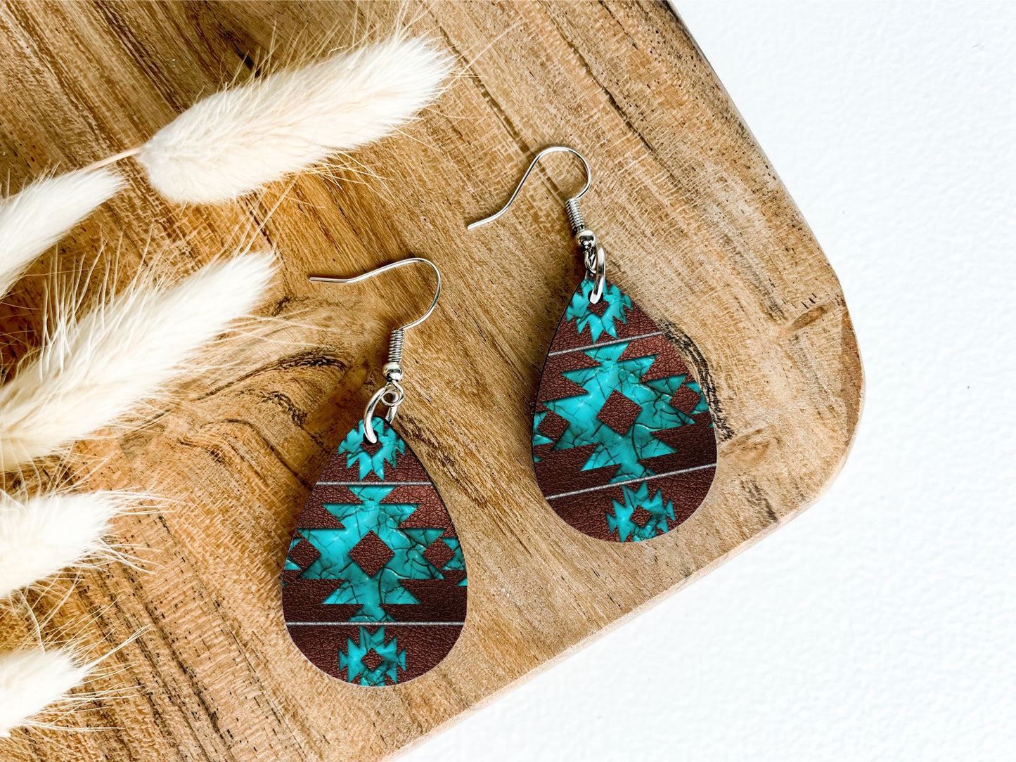 Turquoise Aztec Teardrop Earrings