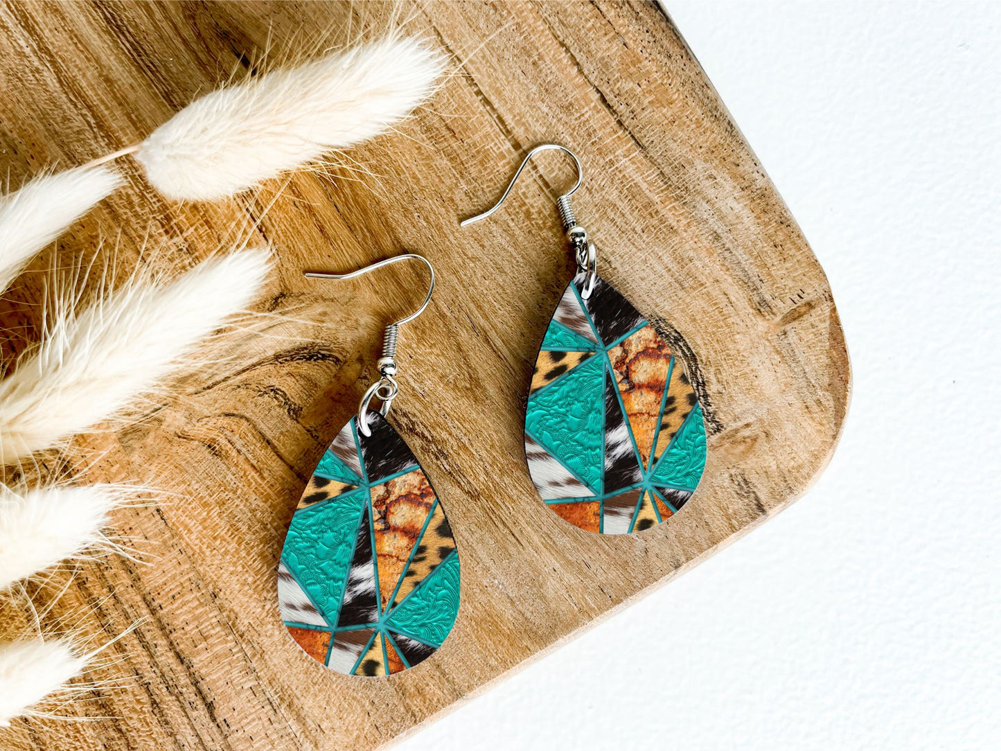 Western Stained Glass Teardrop Earrings