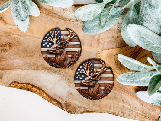 Wood Carved Deer Car Coasters