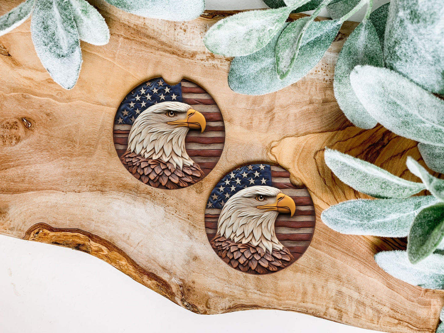 Wood Carved Eagle Car Coasters